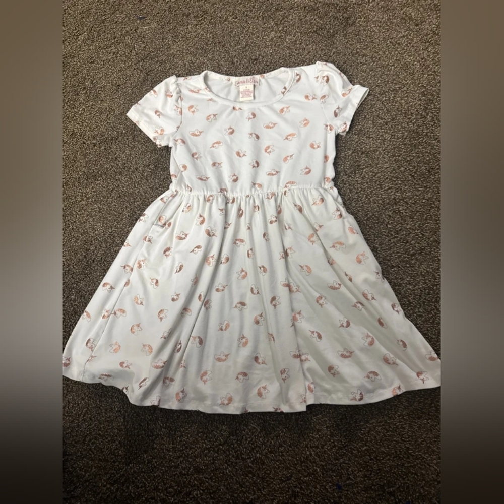 Girls' White Dress with Pink Print